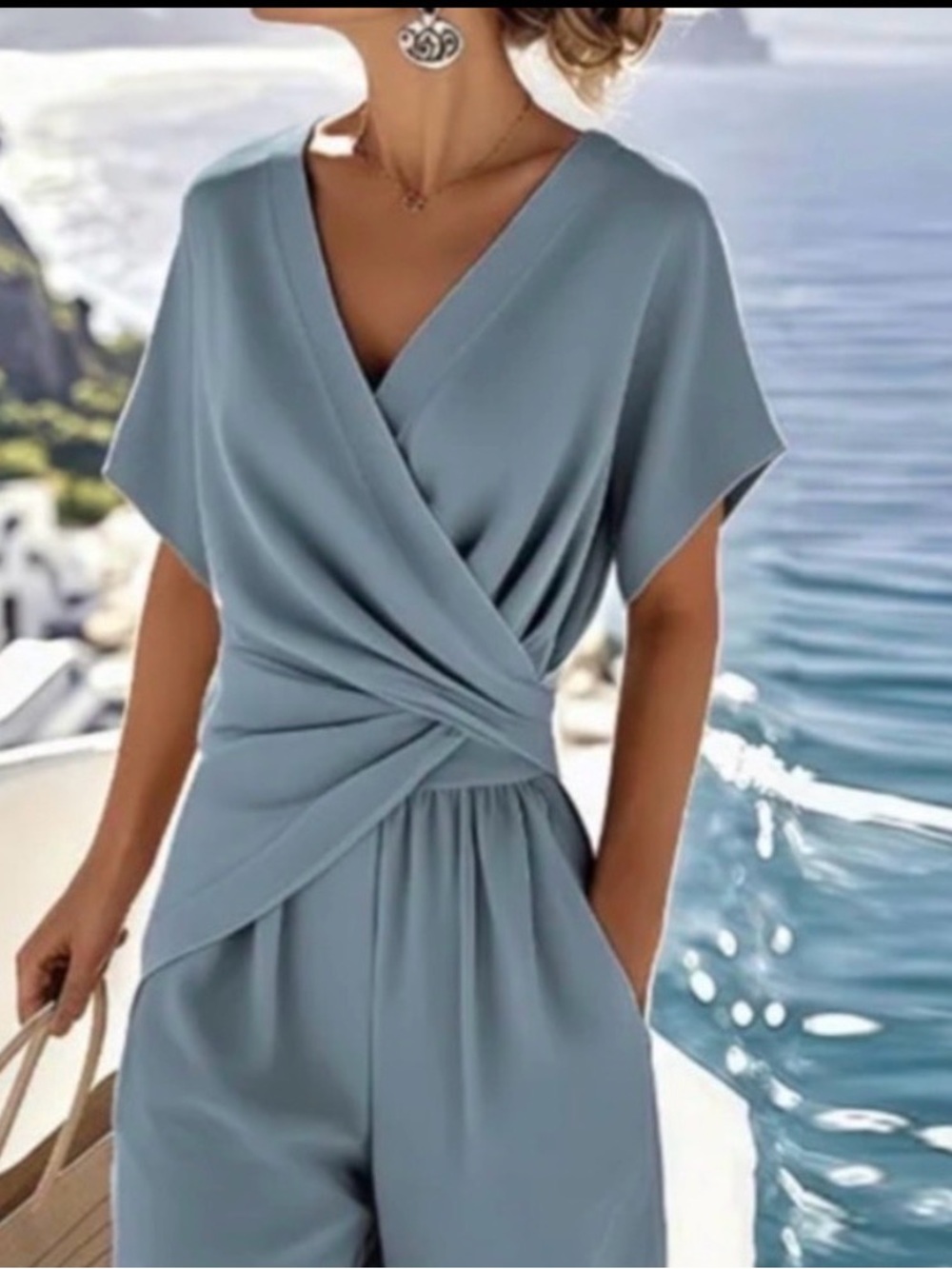 NELSON & PARKER COLLEEN ELEGANT TWO-PIECE SET Large Light Blue Twist-Front Set - Picture 4 of 13